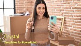  Presentation with beautiful hispanic woman - Presentation theme with young-beautiful-hispanic-woman-having background and a coral colored foreground