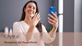  Presentation with engagement - Slide set having young-beautiful-hispanic-woman-having background and a coral colored foreground