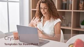  Presentation with communicate - Presentation consisting of young-beautiful-hispanic-woman-having background and a coral colored foreground