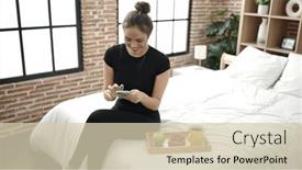  Presentation with healthy breakfast - Slide deck with young-beautiful-hispanic-woman-having background and a soft green colored foreground