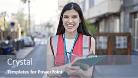  Presentation with survey - Theme with young-beautiful-hispanic-woman-having background and a mint green colored foreground