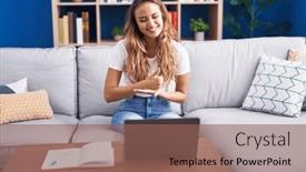  Presentation with beautiful hispanic woman - Presentation theme with young-beautiful-hispanic-woman-having background and a violet colored foreground