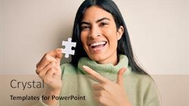  Presentation with cooperation puzzle - Amazing slide deck having young-beautiful-hispanic-woman-holding backdrop and a coral colored foreground