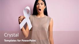  Presentation with lung cancer - PPT theme consisting of young-beautiful-hispanic-woman-holding background and a coral colored foreground