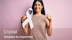  Presentation with lung cancer - Audience pleasing PPT layouts consisting of young-beautiful-hispanic-woman-holding backdrop and a coral colored foreground
