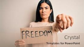  Presentation with protest - Presentation with young-beautiful-hispanic-woman-holding background and a coral colored foreground