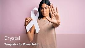  Presentation with lung cancer - Presentation design featuring young-beautiful-hispanic-woman-holding background and a coral colored foreground