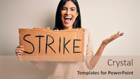  Presentation with protest - PPT theme with young-beautiful-hispanic-woman-holding background and a coral colored foreground