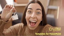  Presentation with keys - Slide deck featuring young-beautiful-hispanic-woman-holding background and a tawny brown colored foreground