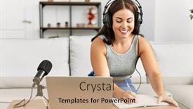  Presentation with beautiful hispanic woman - Slide set having young-beautiful-hispanic-woman-journalist background and a coral colored foreground