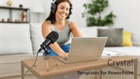  Presentation with beautiful hispanic woman - PPT theme with young-beautiful-hispanic-woman-journalist background and a coral colored foreground