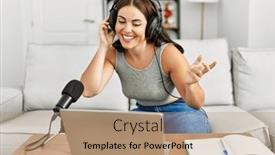  Presentation with beautiful hispanic woman - Presentation theme enhanced with young-beautiful-hispanic-woman-journalist and a  colored foreground