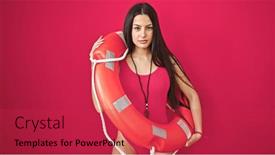  Presentation with lifeguard - PPT theme consisting of young-beautiful-hispanic-woman-lifeguard background and a  colored foreground