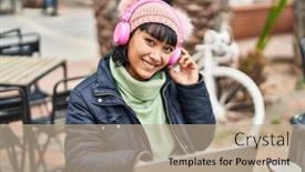  Presentation with coffee music - Theme with young-beautiful-hispanic-woman-listening background and a coral colored foreground