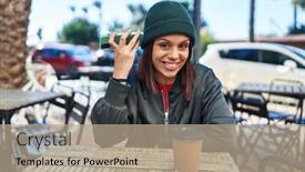  Presentation with beautiful hispanic woman - Theme with young-beautiful-hispanic-woman-listening background and a  colored foreground