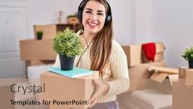  Presentation with beautiful hispanic woman - Presentation theme with young-beautiful-hispanic-woman-listening background and a coral colored foreground