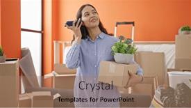  Presentation with beautiful hispanic woman - Presentation design consisting of young-beautiful-hispanic-woman-listening background and a coral colored foreground