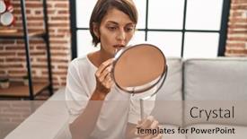  Presentation with beautiful hispanic woman - PPT theme enhanced with young-beautiful-hispanic-woman-looking background and a coral colored foreground