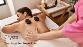  Presentation with beauty salon - Presentation theme consisting of young-beautiful-hispanic-woman-lying background and a coral colored foreground