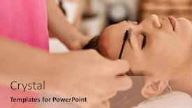  Presentation with beauty salon - Presentation theme having young-beautiful-hispanic-woman-lying background and a coral colored foreground