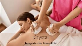  Presentation with beauty salon - Presentation theme featuring young-beautiful-hispanic-woman-lying background and a coral colored foreground