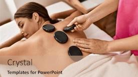  Presentation with salon - PPT layouts with young-beautiful-hispanic-woman-lying background and a coral colored foreground