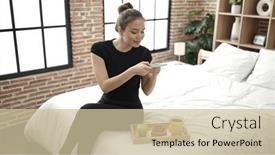  Presentation with healthy breakfast - Presentation theme having young-beautiful-hispanic-woman-making background and a soft green colored foreground