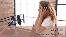  Presentation with confident young hispanic woman - Presentation enhanced with young-beautiful-hispanic-woman-musician background and a  colored foreground