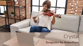  Presentation with hispanic heritage culture - Presentation having young-beautiful-hispanic-woman-musician background and a coral colored foreground