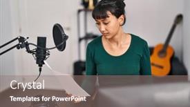  Presentation with music singing - Slide set featuring young-beautiful-hispanic-woman-musician background and a gray colored foreground