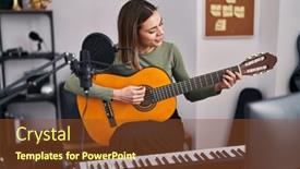  Presentation with classical music - Presentation design with young-beautiful-hispanic-woman-musician background and a tawny brown colored foreground