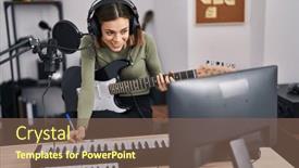  Presentation with electrical - Presentation theme enhanced with young-beautiful-hispanic-woman-musician background and a violet colored foreground