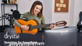  Presentation with classical guitar - Slide deck having young-beautiful-hispanic-woman-musician background and a dark gray colored foreground