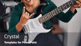  Presentation with rock music - Theme with young-beautiful-hispanic-woman-musician background and a tawny brown colored foreground