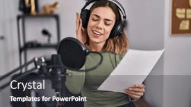  Presentation with music singing - Slides having young-beautiful-hispanic-woman-musician background and a dark gray colored foreground