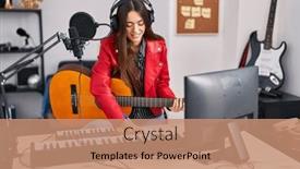  Presentation with music studio - Slide set with young-beautiful-hispanic-woman-musician background and a coral colored foreground