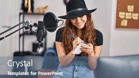  Presentation with beautiful hispanic woman - Presentation design consisting of young-beautiful-hispanic-woman-musician background and a ocean colored foreground