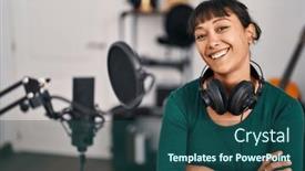  Presentation with music studio - Presentation theme enhanced with young-beautiful-hispanic-woman-musician background and a  colored foreground