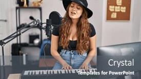  Presentation with studio music lowers - PPT theme enhanced with young-beautiful-hispanic-woman-musician background and a gray colored foreground