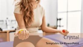  Presentation with press - PPT theme with young-beautiful-hispanic-woman-patient background and a coral colored foreground