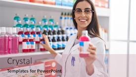  Presentation with confident young hispanic woman - PPT layouts enhanced with young-beautiful-hispanic-woman-pharmacist background and a coral colored foreground