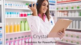  Presentation with beautiful hispanic woman - Presentation theme having young-beautiful-hispanic-woman-pharmacist background and a  colored foreground