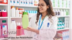  Presentation with shampoo - Presentation enhanced with young-beautiful-hispanic-woman-pharmacist background and a lemonade colored foreground
