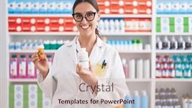  Presentation with confident young hispanic woman - Presentation featuring young-beautiful-hispanic-woman-pharmacist background and a soft green colored foreground
