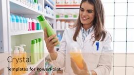  Presentation with shampoo - Presentation having young-beautiful-hispanic-woman-pharmacist background and a coral colored foreground