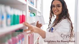  Presentation with prescription - Slides consisting of young-beautiful-hispanic-woman-pharmacist background and a soft green colored foreground