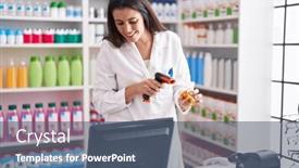  Presentation with scanning - Slides consisting of young-beautiful-hispanic-woman-pharmacist background and a ocean colored foreground