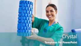  Presentation with rehab clinic - PPT theme consisting of young-beautiful-hispanic-woman-physiotherapist background and a teal colored foreground