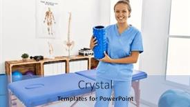  Presentation with rehab clinic - Presentation having young-beautiful-hispanic-woman-physiotherapist background and a light blue colored foreground