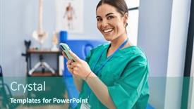  Presentation with rehab clinic - Presentation featuring young-beautiful-hispanic-woman-physiotherapist background and a teal colored foreground